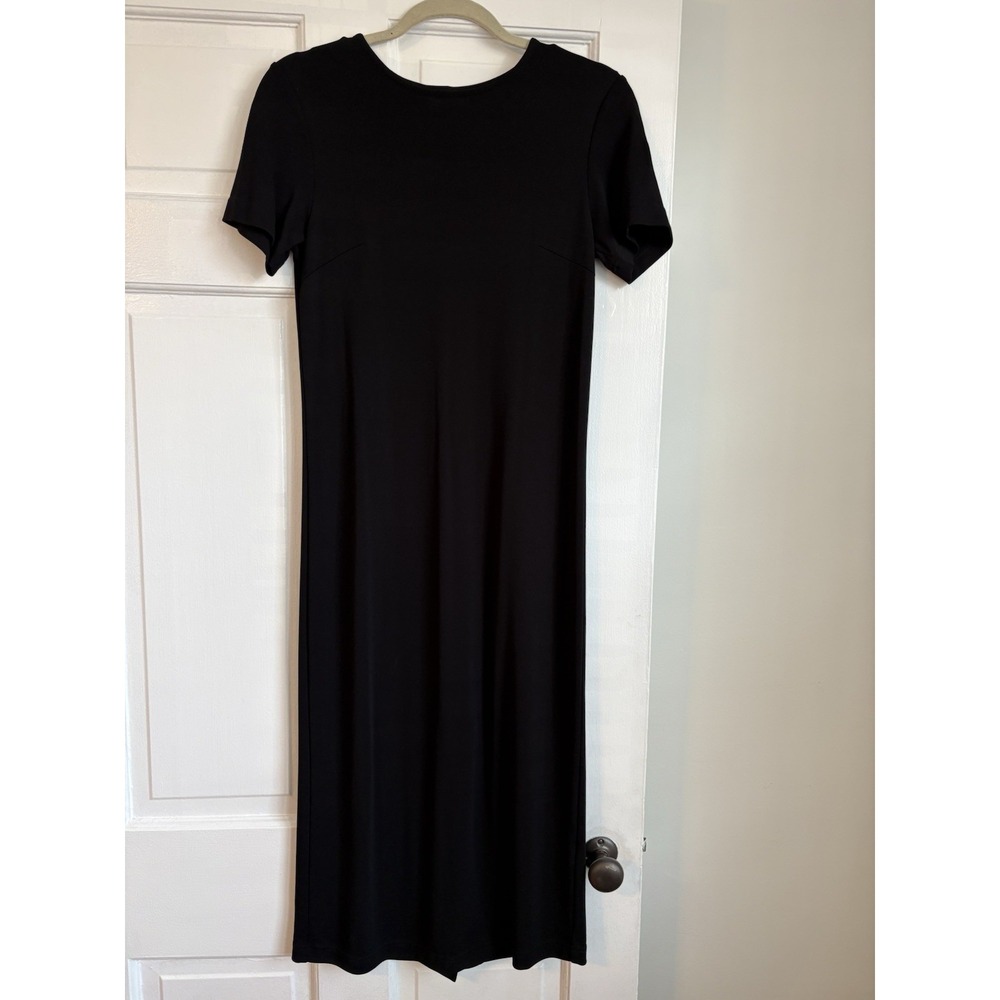 Talbots Petites Black Short Sleeve Midi Sheath Dress Crew Neck Rayon‎ Blend P